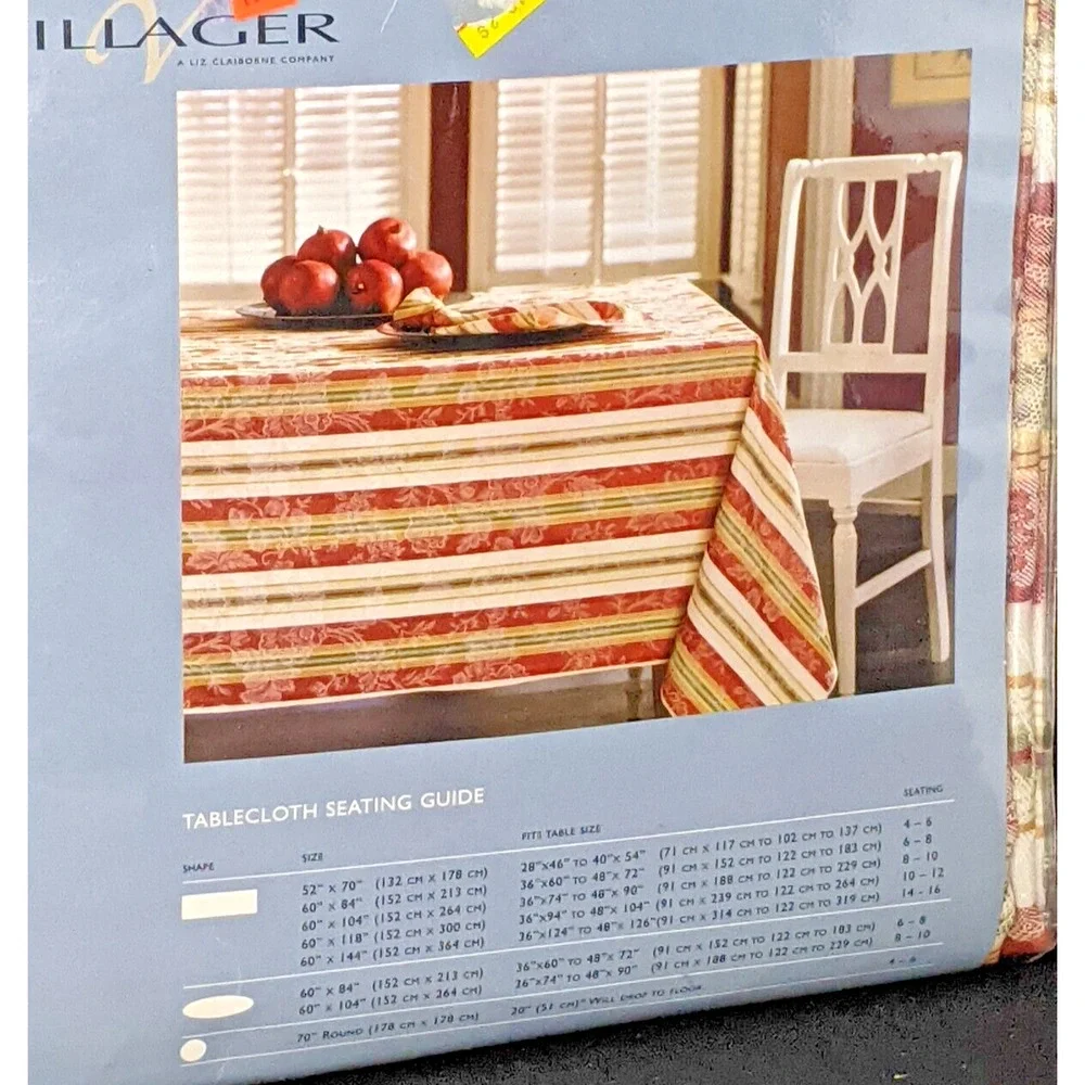 New Liz Claiborne Villager Striped 60 x 104 Rectangle Table Cloth Plus 4 Napkins